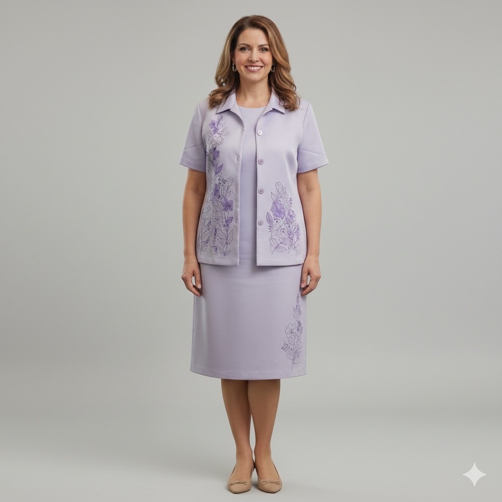 NEW Vintage Elizabeth Williams 2 Piece Jacket Dress Suit Women 18 Purple Floral